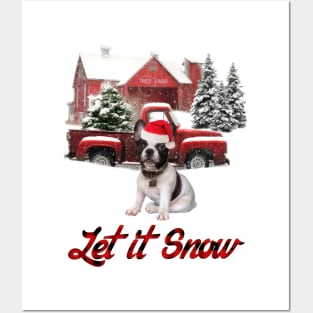 French Bulldog Let It Snow Tree Farm Red Truck Christmas Posters and Art